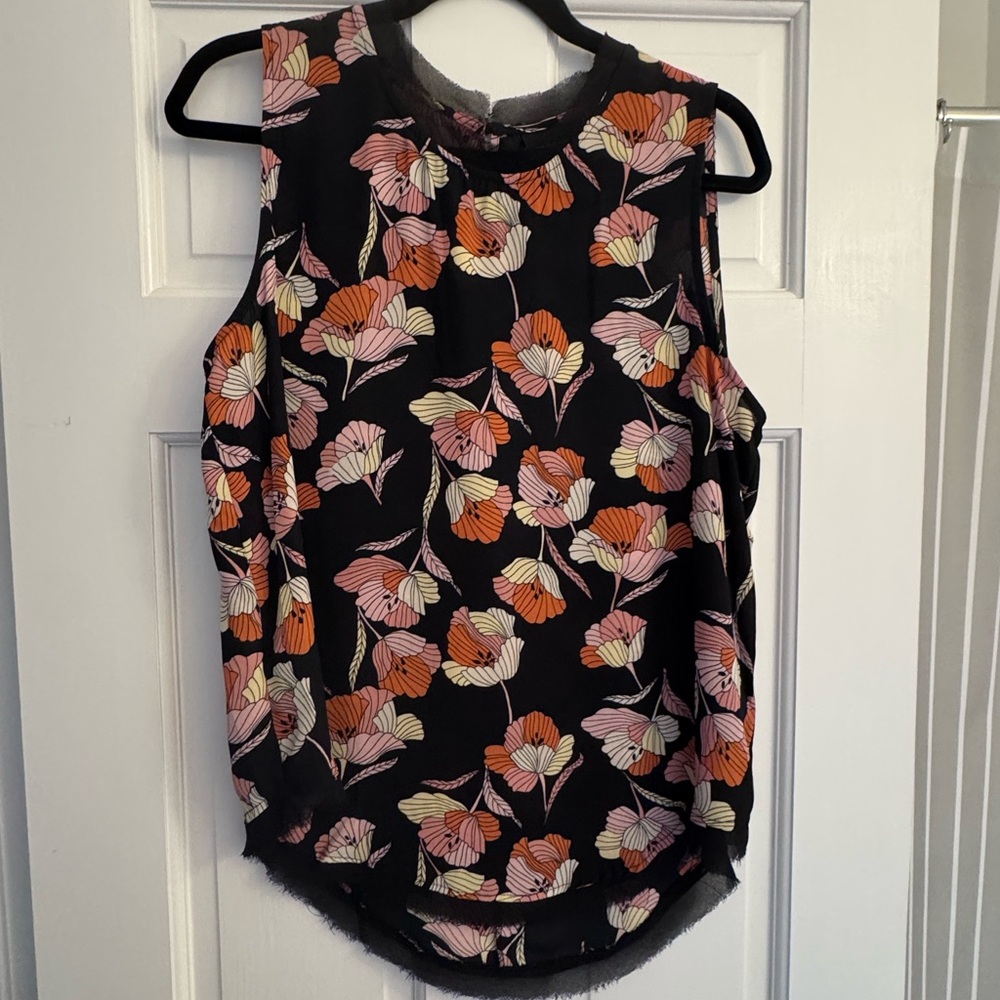 Who What Wear Black Top with Floral Print